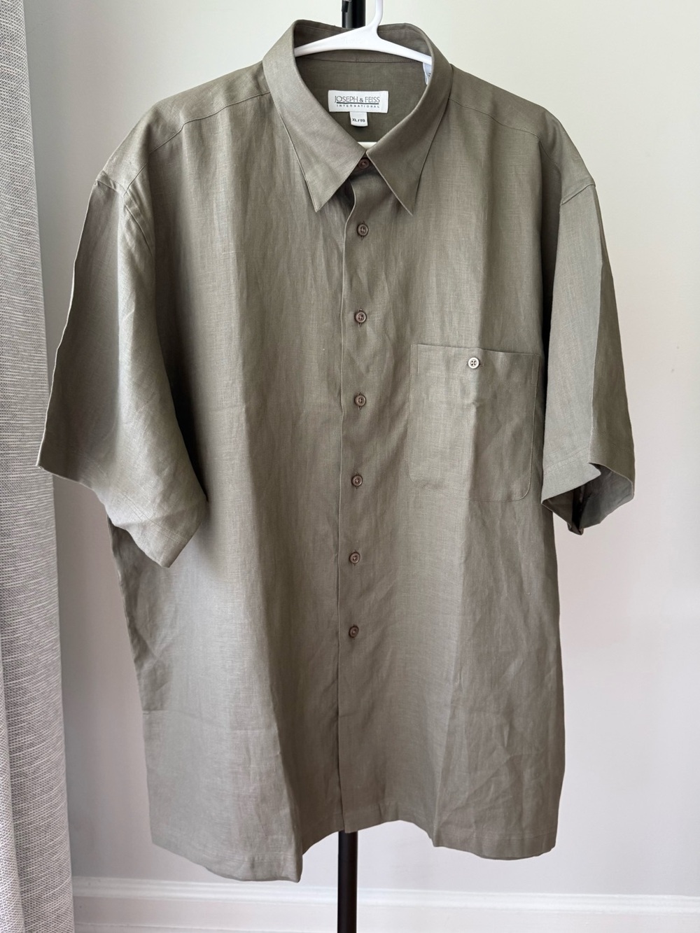 Joseph & Feiss International Men’s Linen Shirt XL Olive Green Hidden Button Down